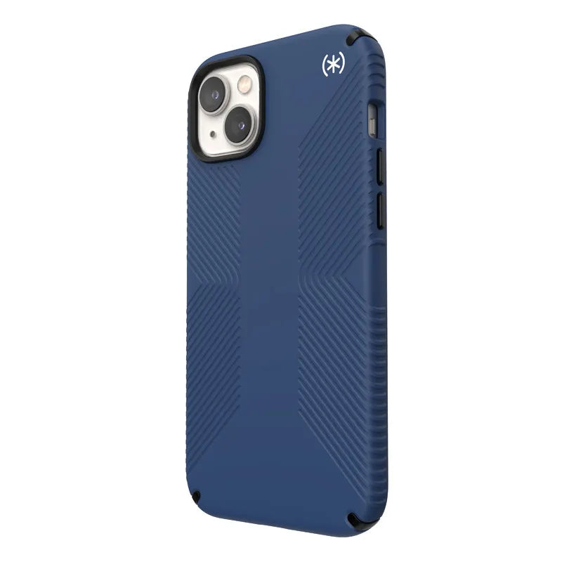 Speck Presidio2 Grip – neslystantis iPhone 15 Plus / 14 Plus dėklas (Coastal Blue / Black / White)