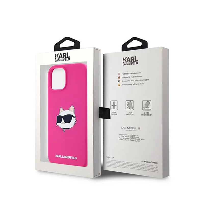 Karl Lagerfeld Silicone Choupette Head MagSafe – dėklas iPhone 15 Plus / 14 Plus (rožinis)