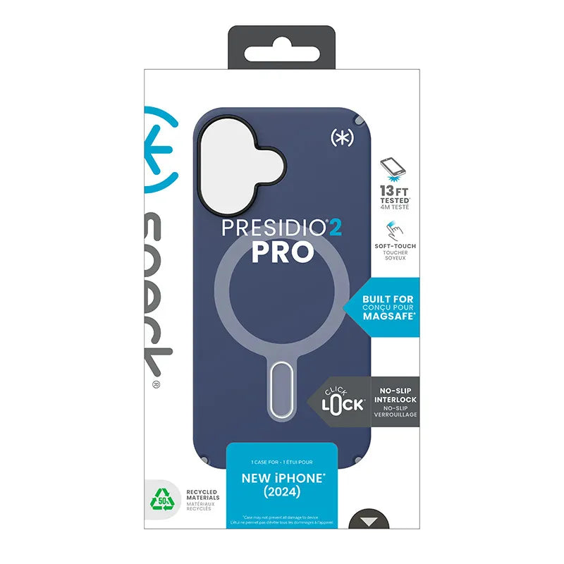 Speck Presidio2 Pro ClickLock & MagSafe - iPhone 16 dėklas (Coastal Blue / Dust Gray / White)