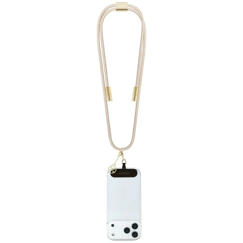 Guess Crossbody Strap 4G Charm – universalus telefono dirželis / USB-C į USB-C laidas 1,5 m (smėlio spalvos)