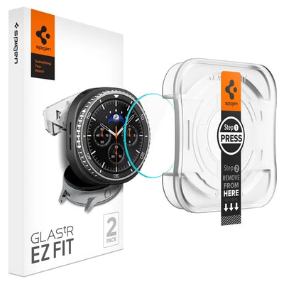 Spigen GLAS.TR EZ FIT 2-Pack – grūdintas stiklas, skirtas Samsung Galaxy Watch 8 Classic 46 mm (2 vnt.)