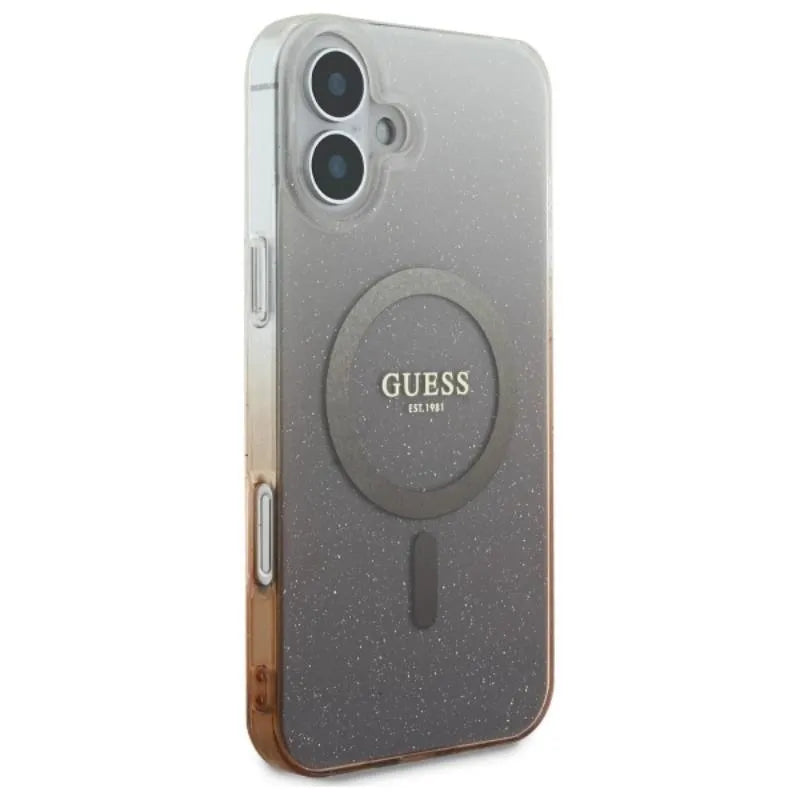 Guess IML Glitter Gradient MagSafe – dėklas iPhone 16 (rudas)