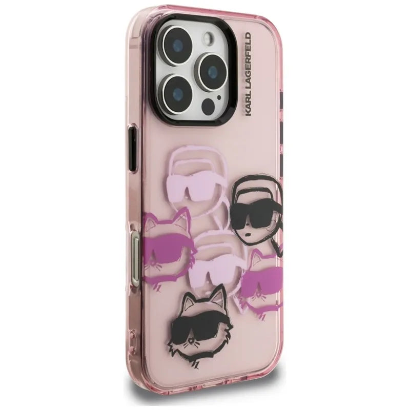 Karl Lagerfeld IML Multi K&C Head Pattern - dėklas iPhone 16 Pro (rožinis)