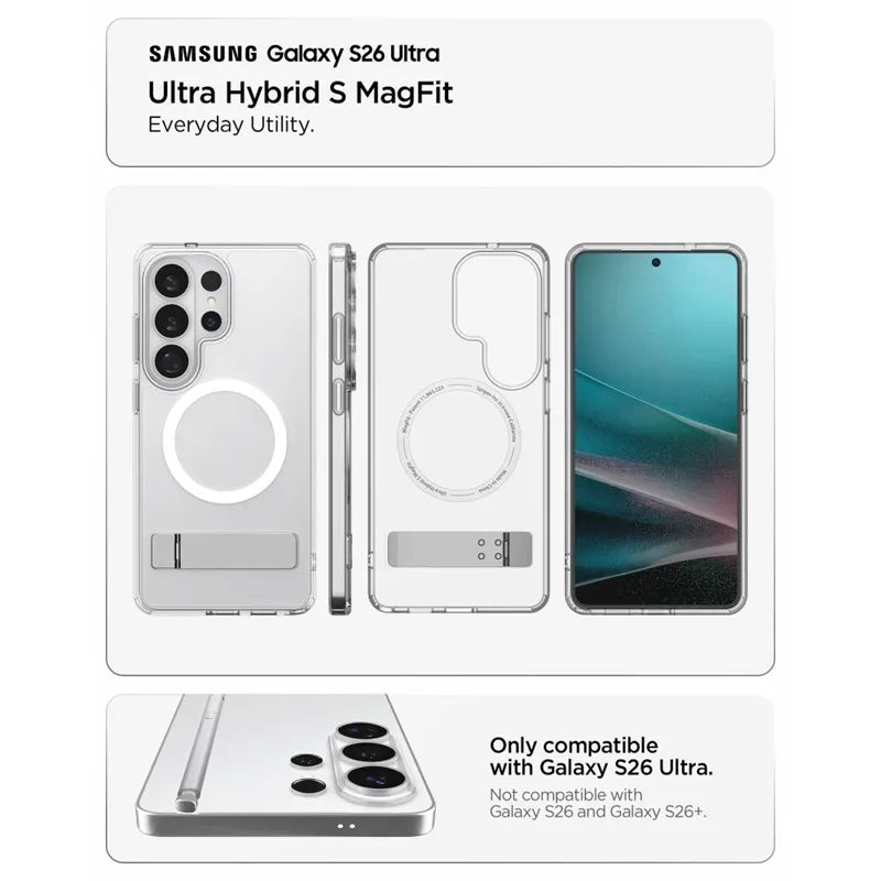 Spigen Ultra Hybrid S Mag MagSafe – dėklas Samsung Galaxy S26 Ultra (skaidrus / baltas)