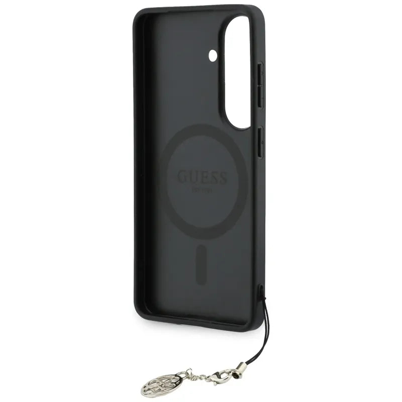 Guess 4G Classic Logo Charm MagSafe – dėklas Samsung Galaxy S26 (rudos spalvos)