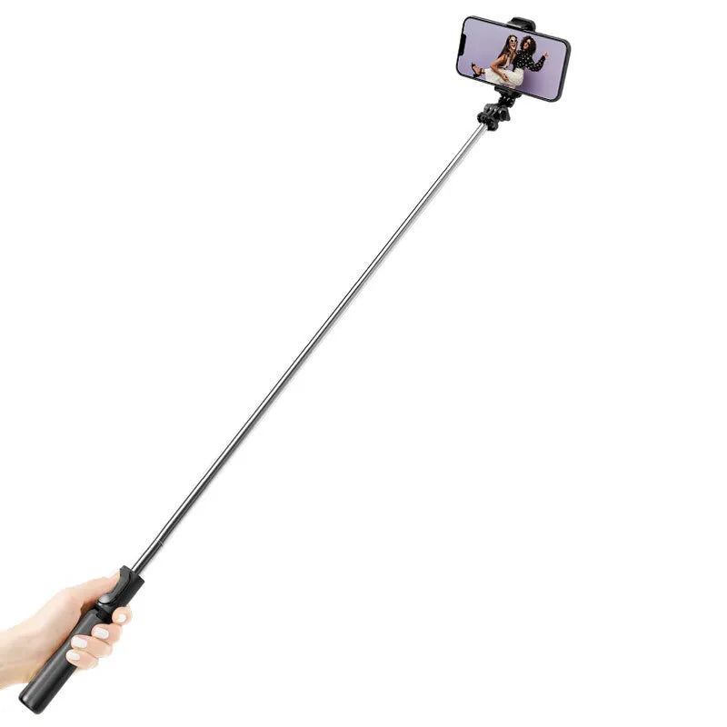 Crong SelfieGo Lite – Kompaktiškas „Bluetooth“ asmenukių lazda-trikojis (juodas)
