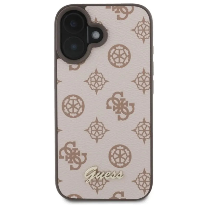 Guess Peony Script MagSafe dėklas, skirtas iPhone 16 (rudas)