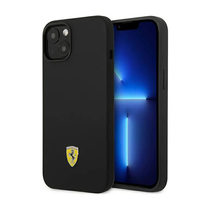 Ferrari Silicone Metal Logo – dėklas iPhone 14 Plus (juodas)