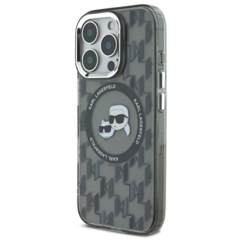 Karl Lagerfeld IML Monogram Karl & Choupette Head MagSafe – dėklas iPhone 16 Pro (juodas)