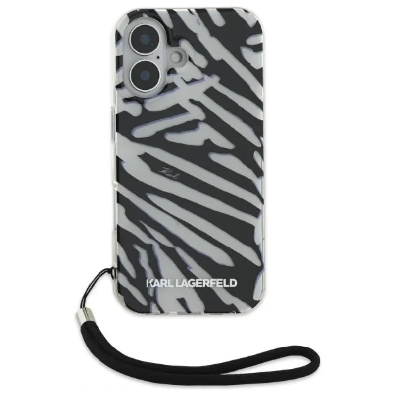 Karl Lagerfeld IML Zebra Pattern & Cord – dėklas, skirtas iPhone 16 (juodas)