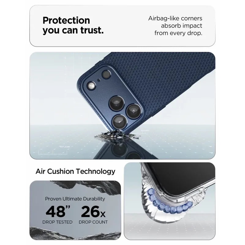 Spigen Liquid Air – dėklas, skirtas iPhone 18 Pro / 17 Pro (tamsiai mėlynas)