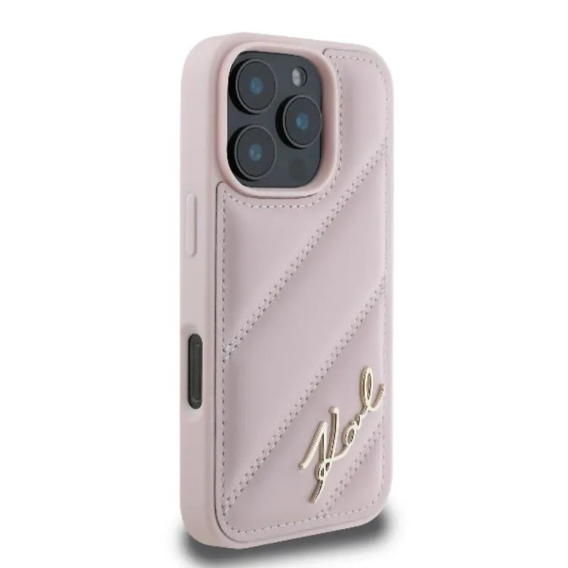 Karl Lagerfeld Quilted Signature – dėklas iPhone 16 Pro (rožinis)