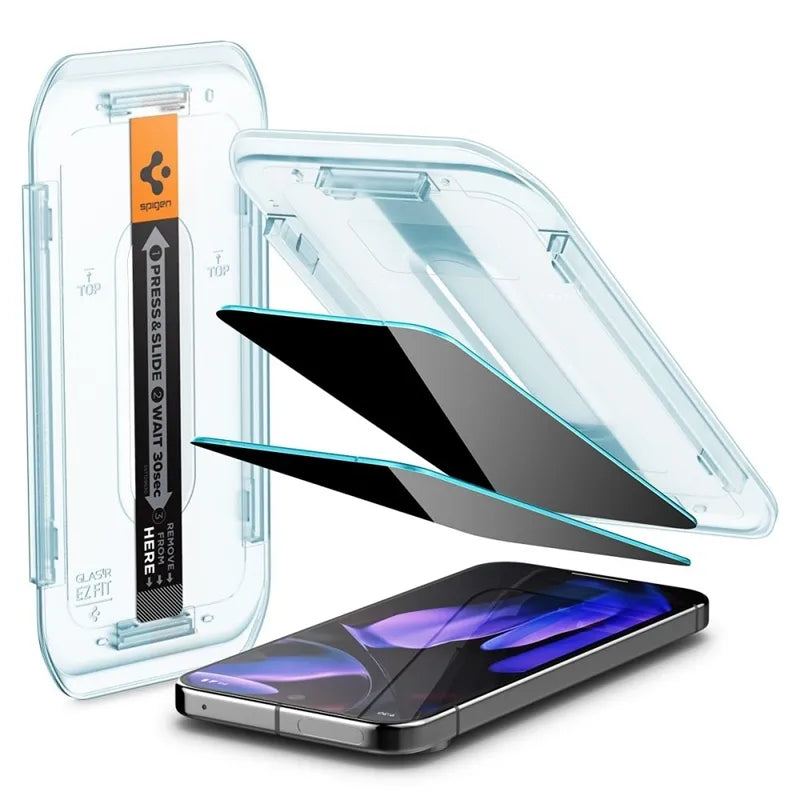 Spigen GLAS.TR EZ FIT Privacy 2 pakuotė – grūdintas stiklas su privatumo filtru, skirtas Google Pixel 9 / 9 Pro / 10 / 10 Pro (2 vnt.)