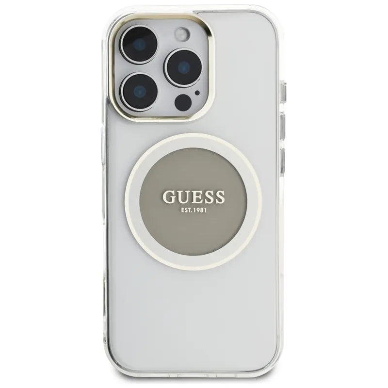 Guess IML Metal Colored Circle Classic Logo MagSafe – dėklas iPhone 16 Pro (pilkas)