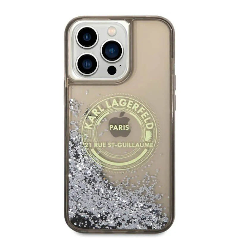 Karl Lagerfeld Liquid Glitter Round RSG Logo dėklas – dėklas iPhone 14 Pro Max (juodas)