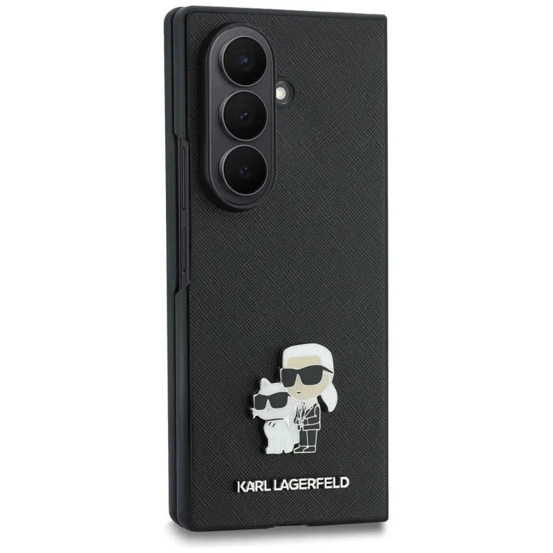 Karl Lagerfeld Saffiano Karl & Choupette Pin - Dėklas Samsung Galaxy Z Fold 8 Ultra (juodas)