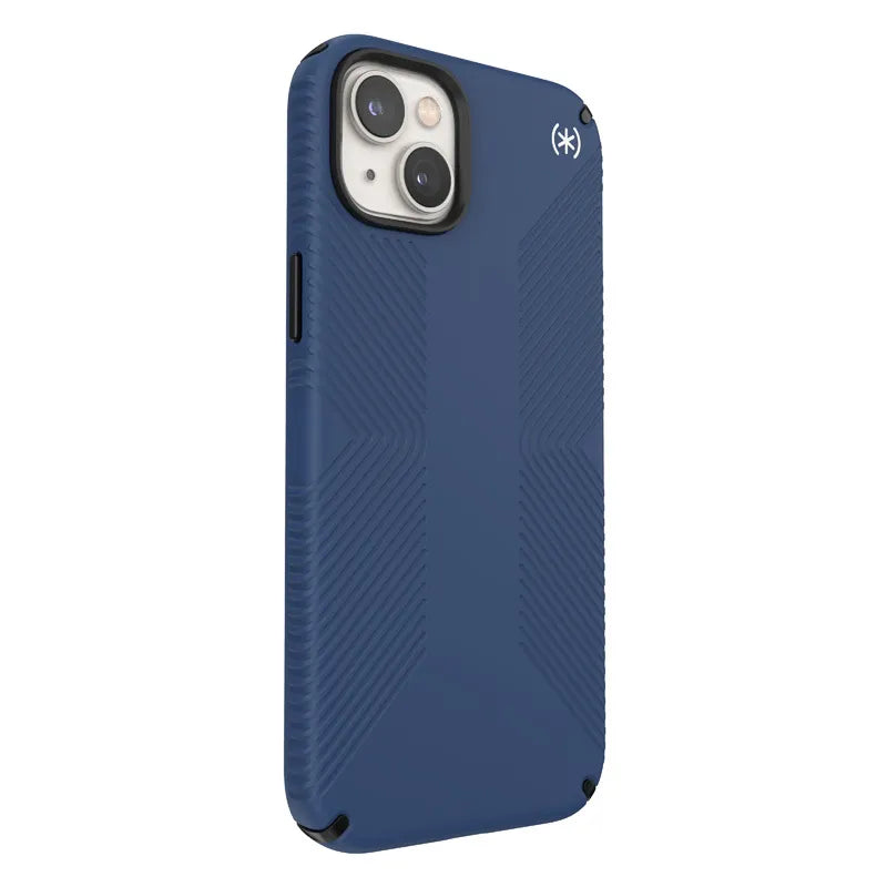 Speck Presidio2 Grip – neslystantis iPhone 15 Plus / 14 Plus dėklas (Coastal Blue / Black / White)