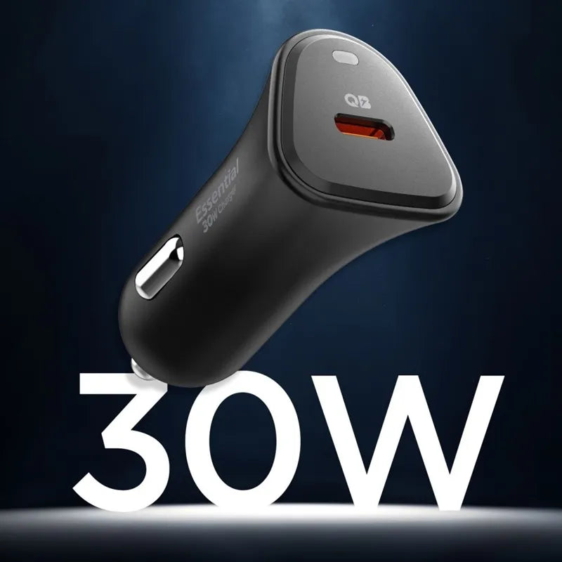 Spigen Essential EV301 – USB-C PD 3.0 PPS 30 W automobilinis įkroviklis (juodas)