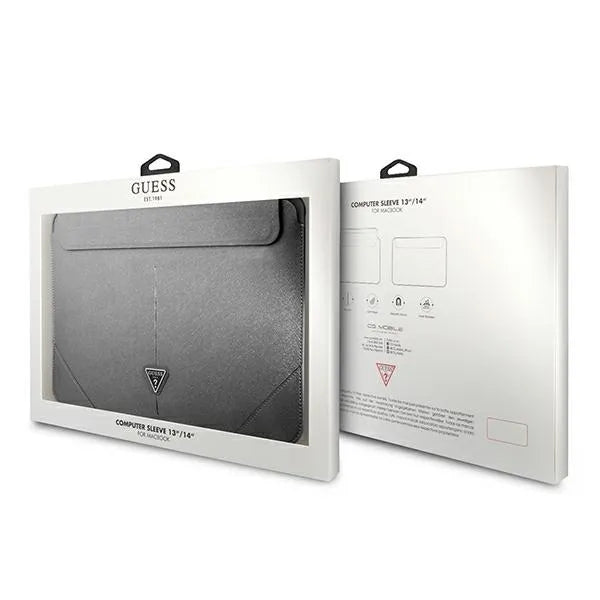 Guess Saffiano Triangle Logo dėklas – nešiojamojo kompiuterio krepšys 13" / 14" (sidabrinis)