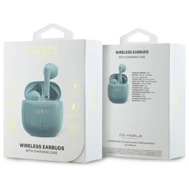Guess Printed Classic Logo – Bluetooth TWS ausinės + įkrovimo dėklas (turkio spalvos)