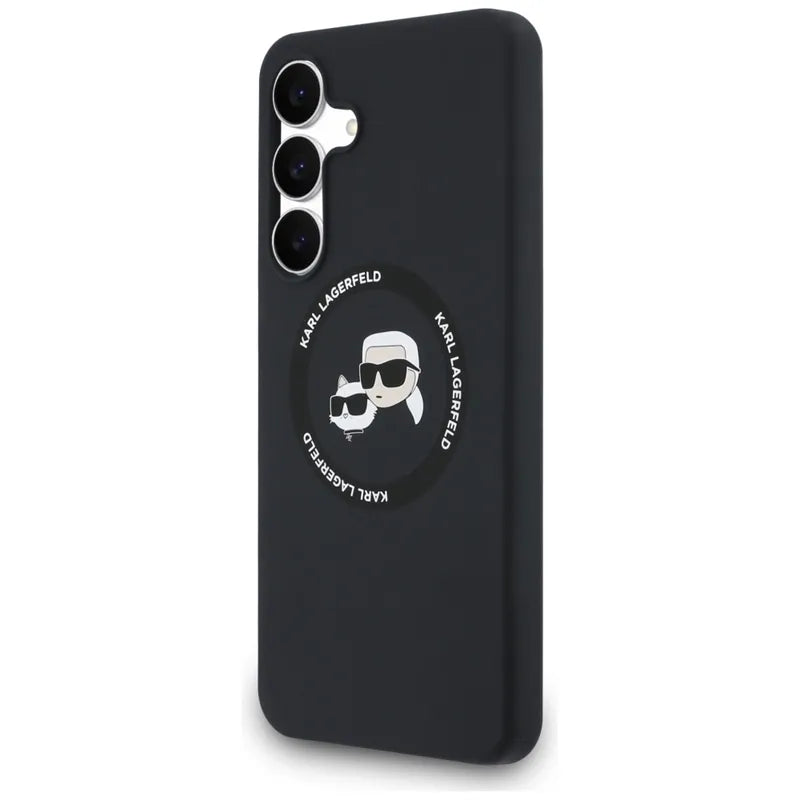 Karl Lagerfeld Silicone Karl & Choupette Heads MagSafe – Dėklas Samsung Galaxy S25 FE (juodas)
