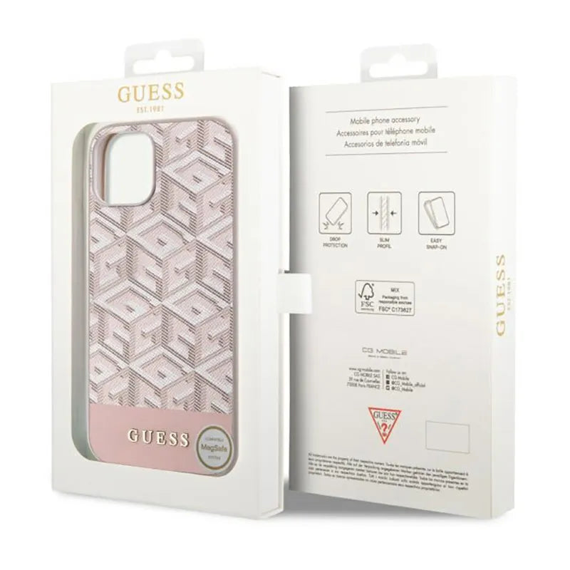 Guess GCube Stripes MagSafe – Dėklas iPhone 14 Plus (rožinis)