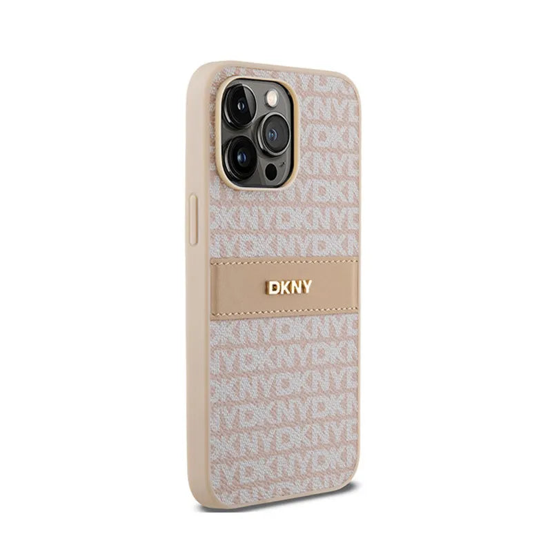 DKNY Leather Mono Stripe & Metal Logo – iPhone 14 Pro dėklas (rožinis)