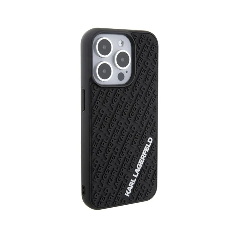 Karl Lagerfeld 3D Rubber Multi Logo dėklas, skirtas iPhone 15 Pro (juodas)