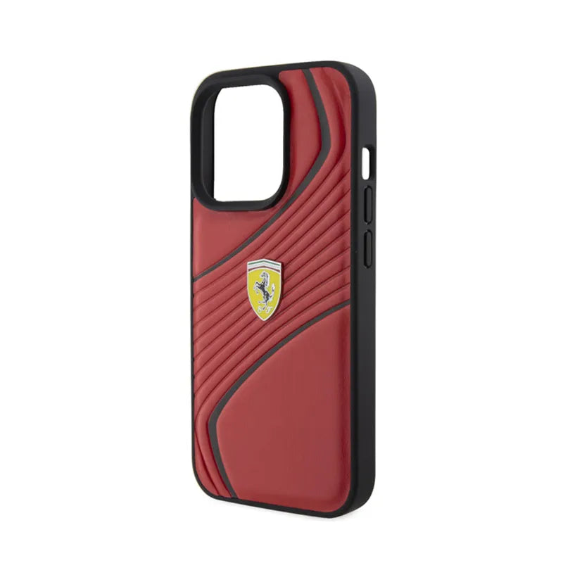 Ferrari Twist Metal Logo – dėklas iPhone 15 Pro (raudonas)
