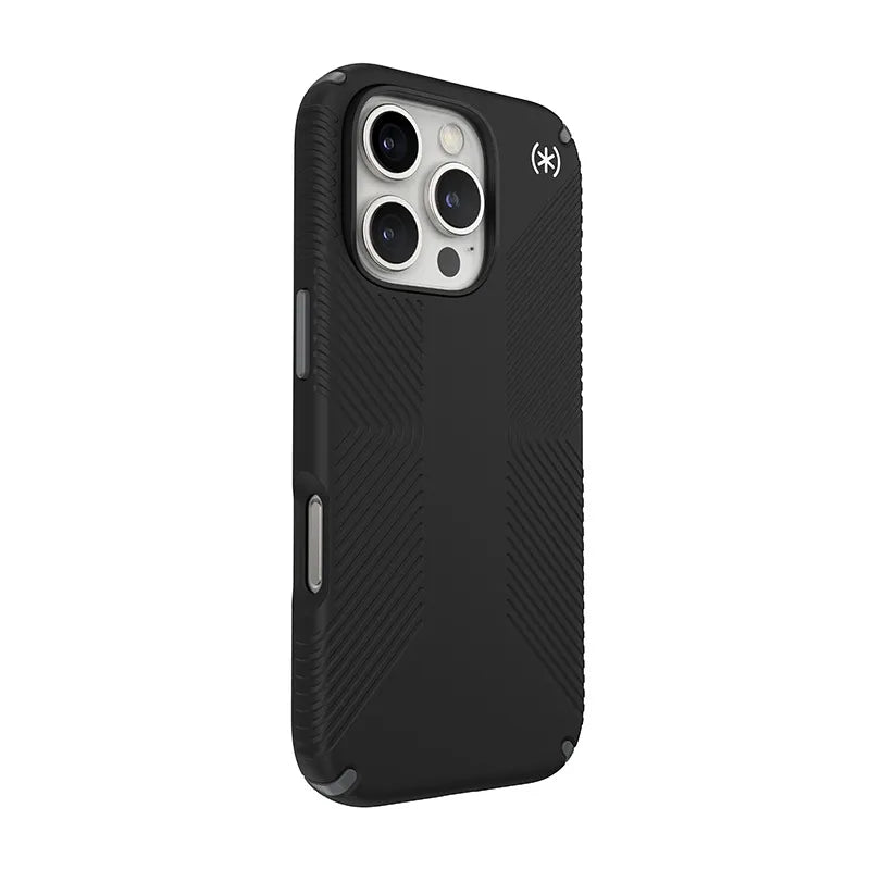 Speck Presidio2 Grip - iPhone 16 Pro dėklas (juoda / Slate Gray / balta)