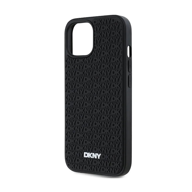 DKNY 3D Rubber Repeat Pattern – dėklas iPhone 15 Plus telefonui (juodas)