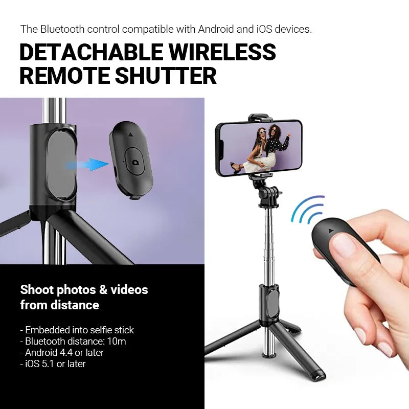 Crong SelfieGo Lite – Kompaktiškas „Bluetooth“ asmenukių lazda-trikojis (juodas)