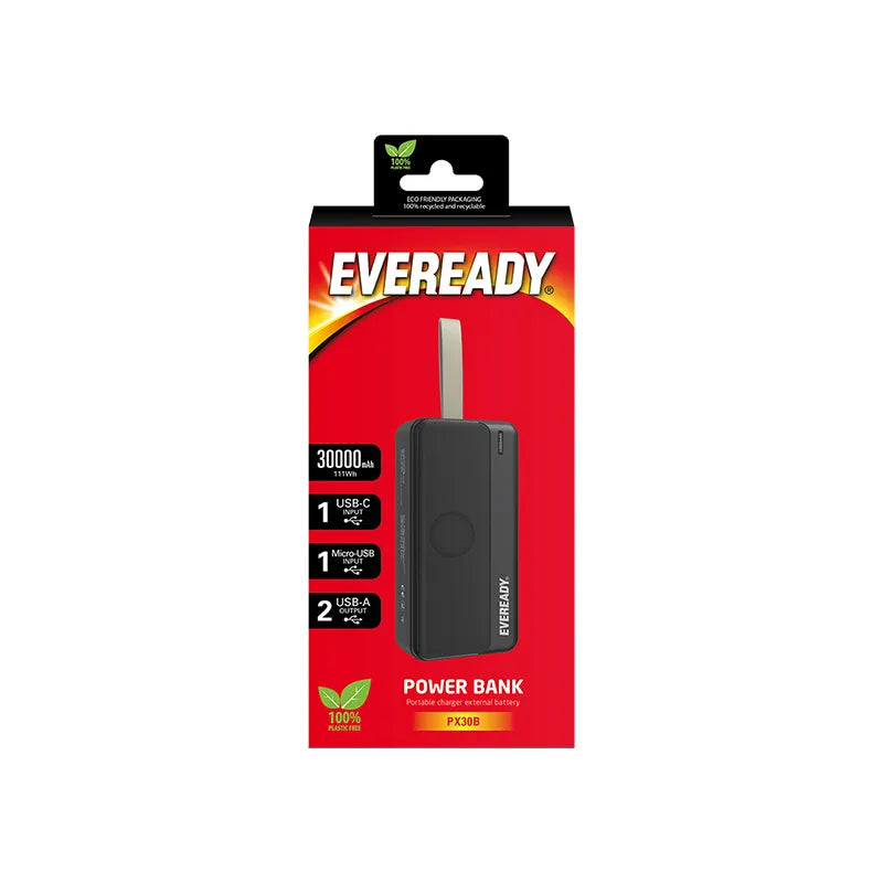 Eveready PX30B – išorinė baterija 30000 mAh 2x USB-A (juoda)