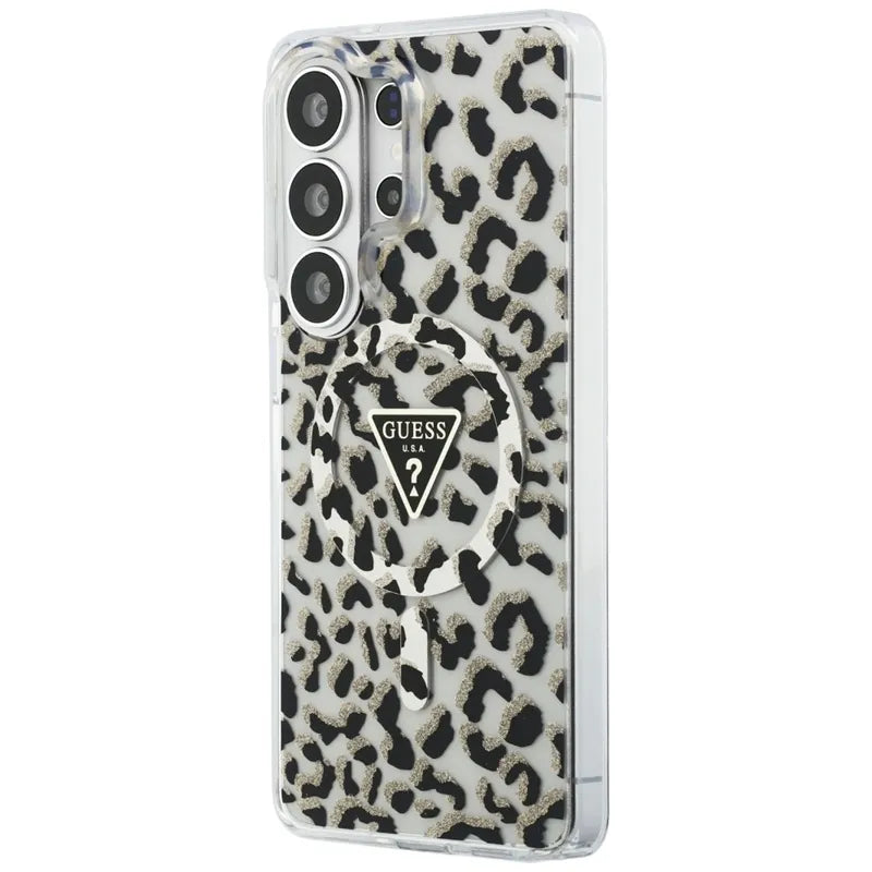 Guess IML Leopard Print Triangle MagSafe – Samsung Galaxy S26 Ultra dėklas (juodas)