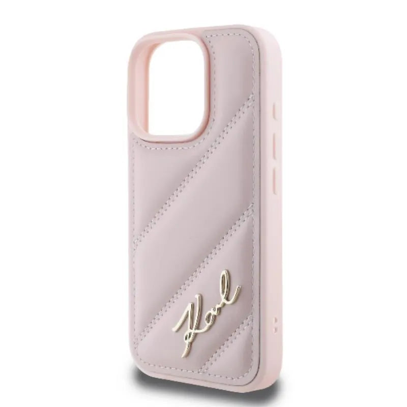 Karl Lagerfeld Quilted Signature – dėklas iPhone 16 Pro (rožinis)