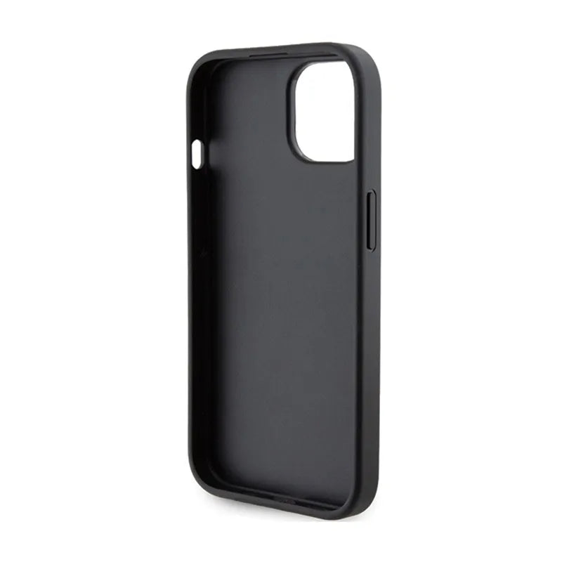 Karl Lagerfeld Gripstand Saffiano Karl & Choupette Pins – dėklas iPhone 15 Plus (juodas)