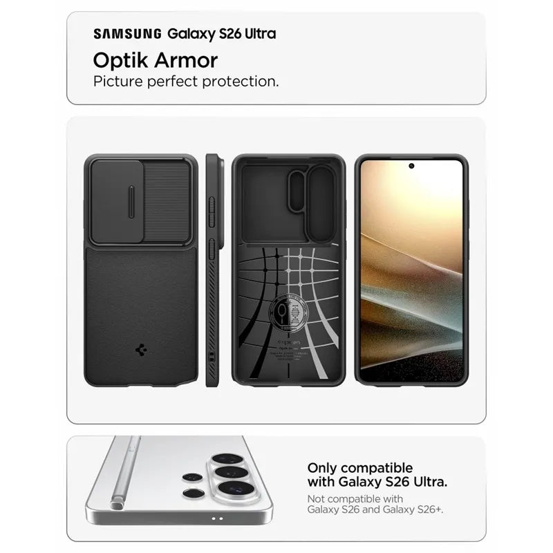 Spigen Optik Armor – Dėklas Samsung Galaxy S26 Ultra (juodas)
