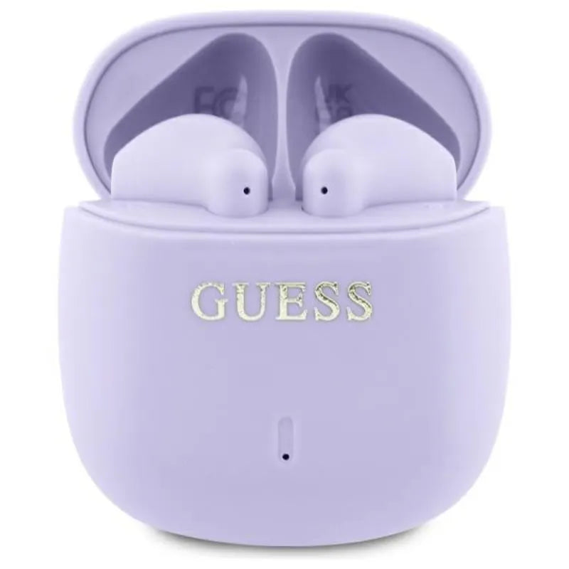Guess Printed Classic Logo – Bluetooth TWS ausinės + įkrovimo dėklas (violetinės)