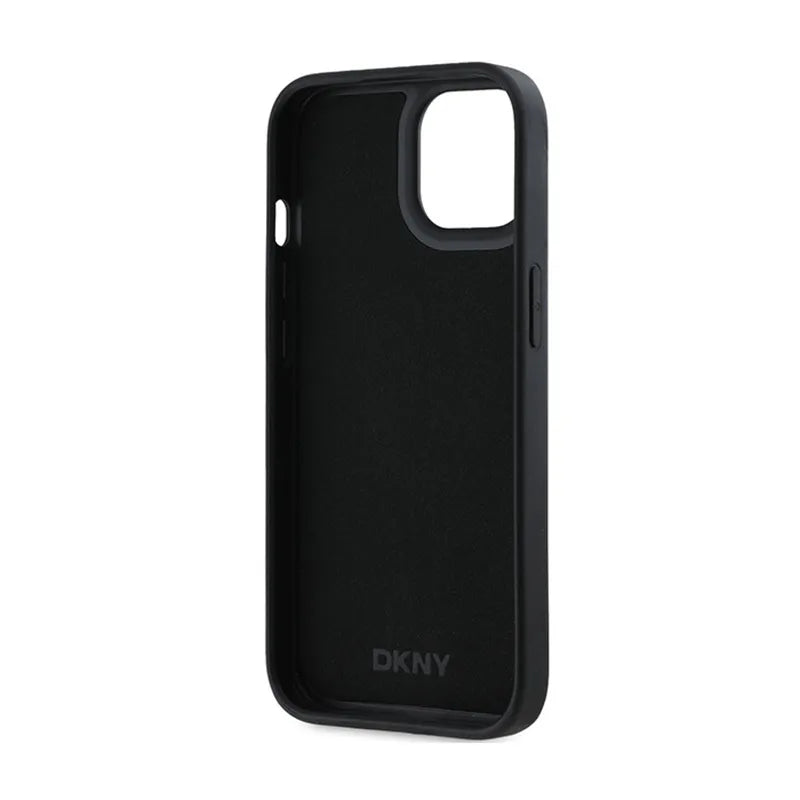 DKNY 3D Rubber Repeat Pattern – dėklas iPhone 15 Plus telefonui (juodas)