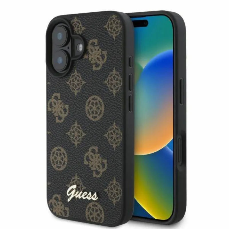 „Guess Peony Script MagSafe“ – dėklas „iPhone 16“ (juodas)