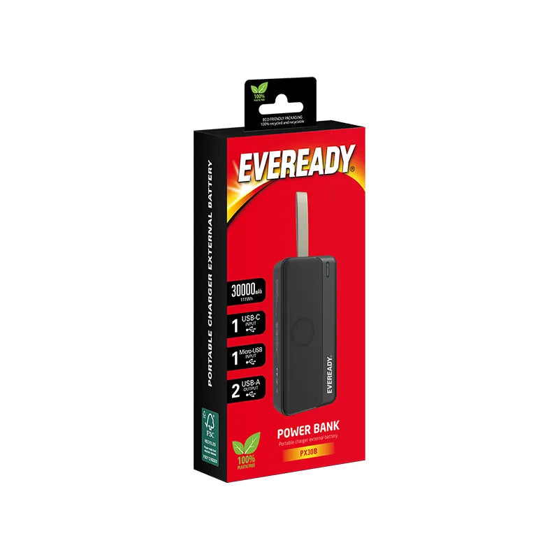 Eveready PX30B – išorinė baterija 30000 mAh 2x USB-A (juoda)