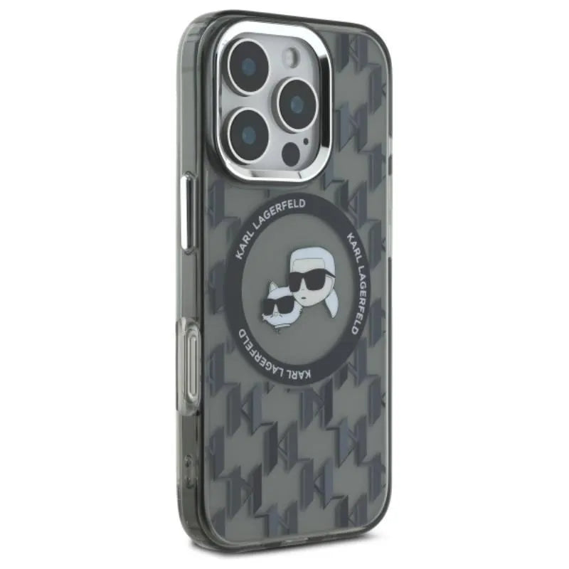 Karl Lagerfeld IML Monogram Karl & Choupette Head MagSafe – dėklas iPhone 16 Pro (juodas)