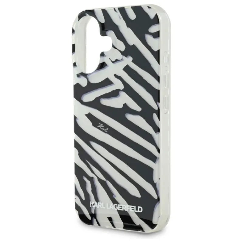 Karl Lagerfeld IML Zebra Pattern & Cord – dėklas, skirtas iPhone 16 (juodas)