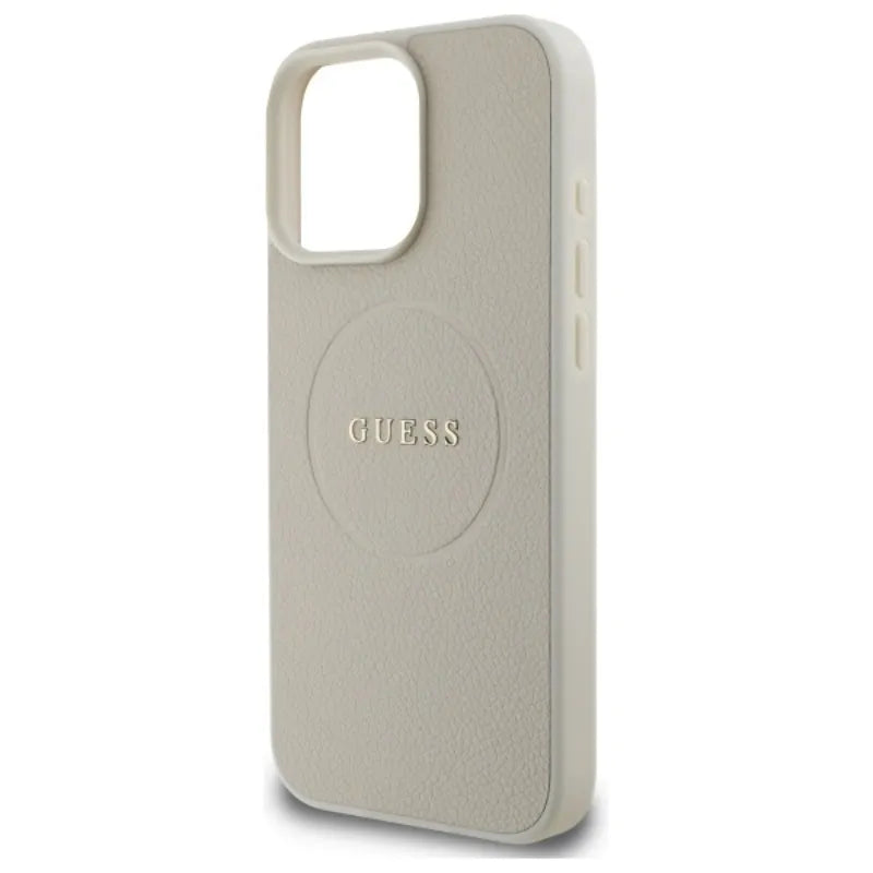 Guess Grained Ring MagSafe – Dėklas iPhone 16 Pro Max (smėlio spalvos)