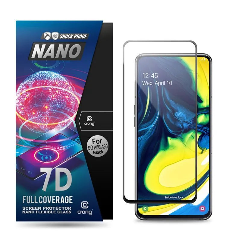Crong 7D Nano lankstus stiklas – viso ekrano hibridinė ekrano apsauga 9H Samsung Galaxy A80 / A90