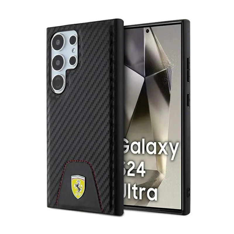 Ferrari Carbon Stitched Bottom – dėklas Samsung Galaxy S24 Ultra (juodas)