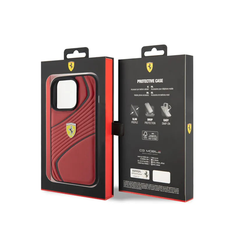 Ferrari Twist Metal Logo – dėklas iPhone 15 Pro (raudonas)
