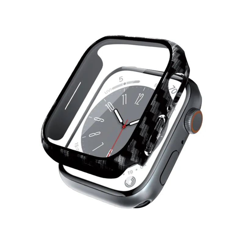 Crong Hybrid Watch Case – dėklas su stiklu, skirtas Apple Watch 44 mm (anglies pluošto spalva)
