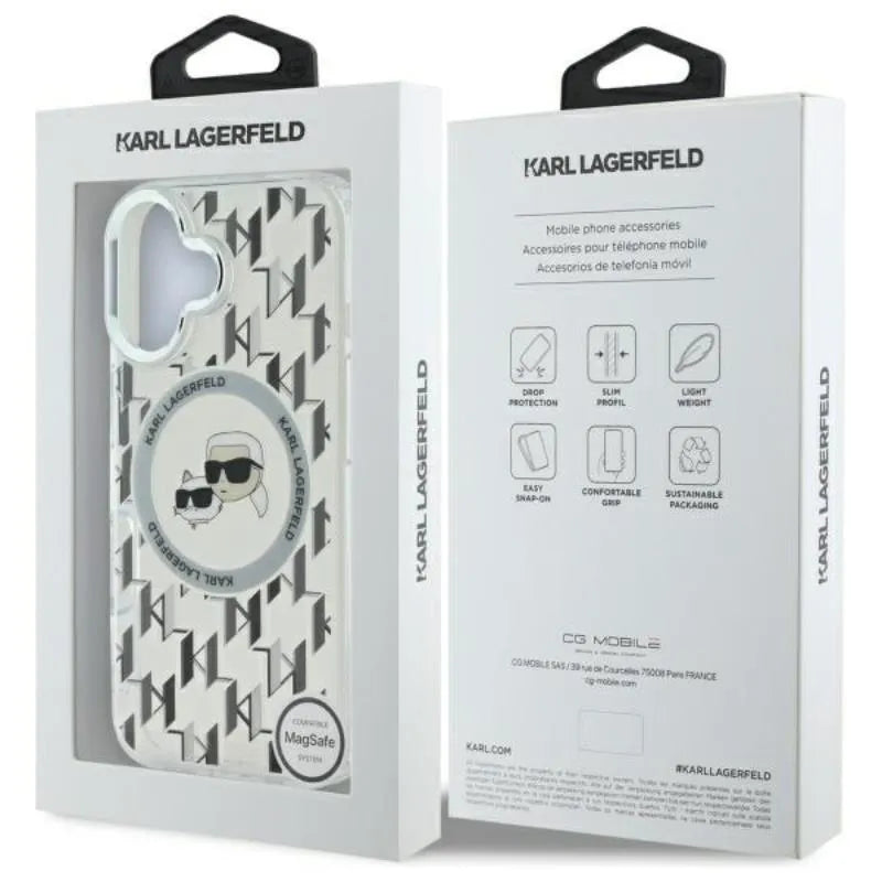 Karl Lagerfeld IML Monogram Karl & Choupette Head MagSafe – dėklas iPhone 16 (skaidrus)