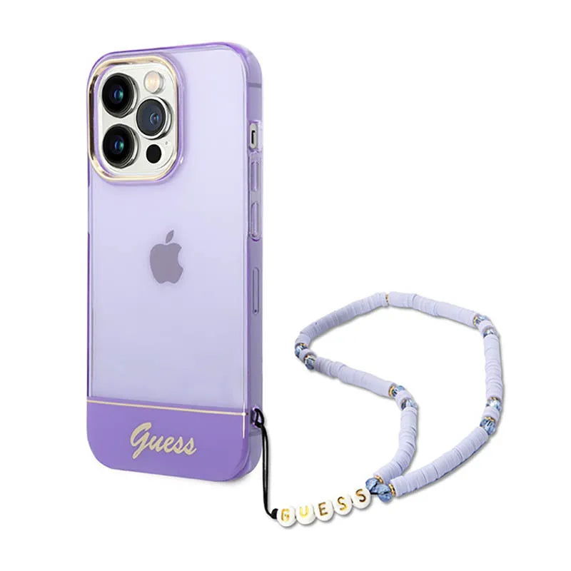 Guess Translucent Pearl Strap - Dėklas iPhone 14 Pro (Violetinis)